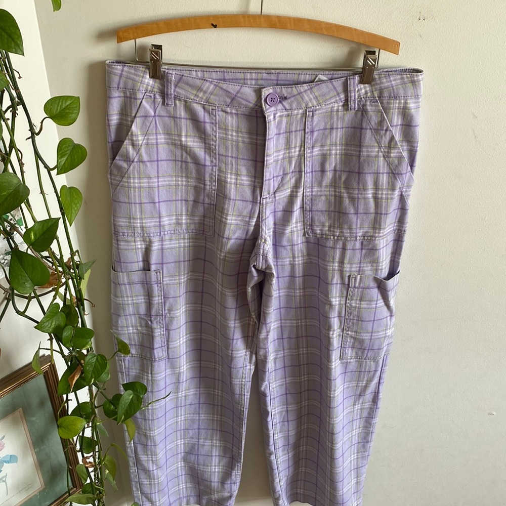 H&M Purple Plaid Denim Wide Leg Pants